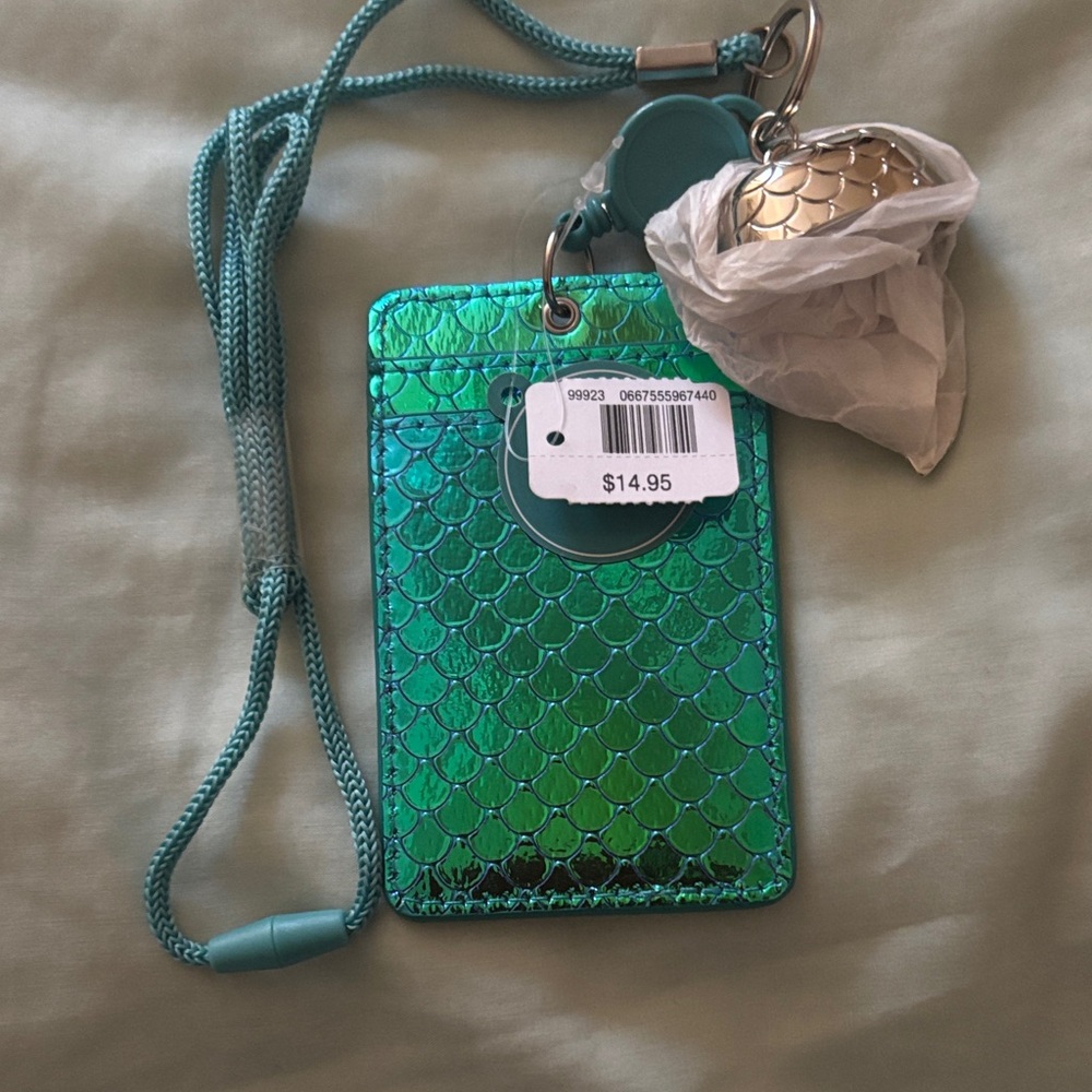 Iridescent Green Mermaid Scale Lanyard Card Holder